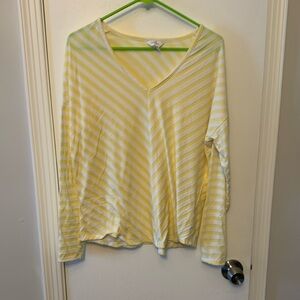 Coral Bay Yellow and White Striped V-Neck Women's Top size large